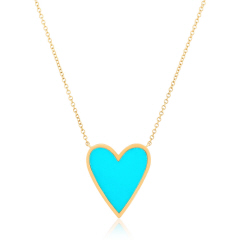 14kt yellow gold turquoise heart pendant with chain.