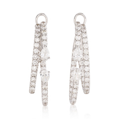 18kt white gold double row diamond hoop earrings with round and pear shape diamonds