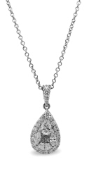 18kt white gold pear shape illusion diamond pendant with chain.