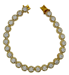 18kt yellow gold pave diamond circle link bracelet with white and yellow diamonds.