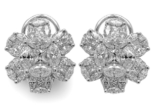 18kt white gold illusion diamond flower earrings.