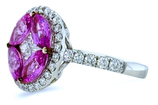 18kt white gold marquise pink sapphire and diamond ring