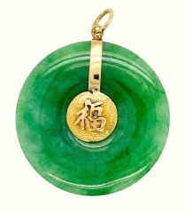 14kt yellow gold 36mm round jade pendant