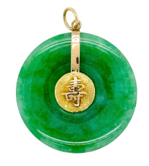 14kt yellow gold 36mm round jade pendant