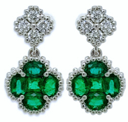 18klt white gold emerald and diamond hanging earrings