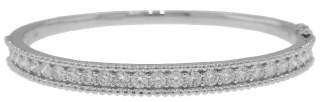 14kt white gold diamond bangle bracelet with beaded edge.