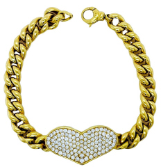 18kt yellow gold Pave diamond heart link bracelet