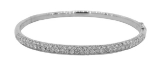 14kt white gold 3-row pave diamond bangle bracelet.