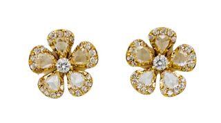 18kt yellow gold diamond flower earrings.