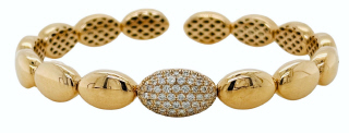 14kt rose gold oval bead diamond flexible bangle