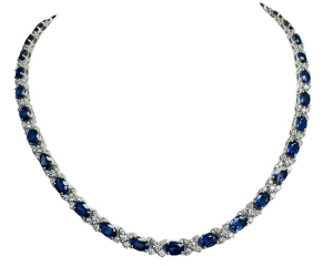 18kt white gold oval sapphire and diamond necklace
