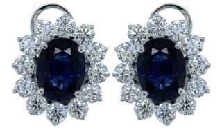 18kt white gold oval sapphire and diamond halo earrings