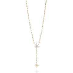 14kt yellow gold diamond star necklace with oval link chain.