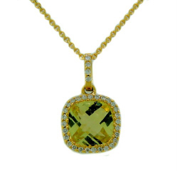 18kt yellow gold diamond and lemon quartz pendant
