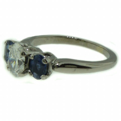 18kt wg diamond & sapphire 3 stone ring