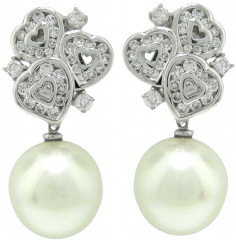 Plat pair of dia / S.S. pearl dangle earrings