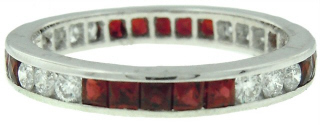 18 kt white gold french cut ruby and diamond ring