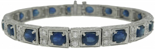 Platinum sapphire and diamond engraved bracelet
