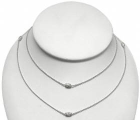 18 kt white gold 32 inch cable chain with oval pave diamond stations