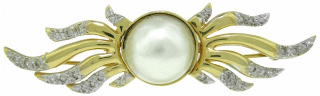 14kt yellow gold mabe pearl and diamond pin