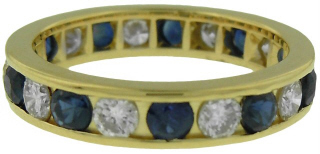 14kt yellow gold diamond and sapphire channel band