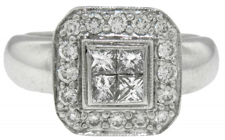 18kt white gold princess cut and round diamond ring