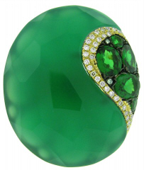 18kt yellow gold green agate and green garnet diamond ring