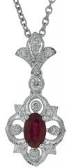 18kt white gold ruby and diamond pendant with chain