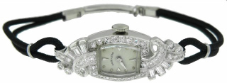 Platinum ladies Hamilton diamond watch with cord strap