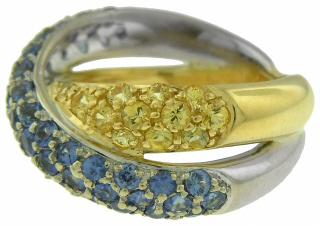 18kt two-tone blue and yellow sapphire ring