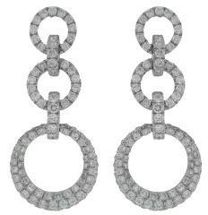 18kt white gold hanging pave set diamond circle earrings