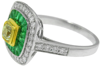 18kt two-tone emerald and diamond ring.