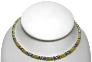 14kt yellow and white gold bezel set diamond necklace 15.25"