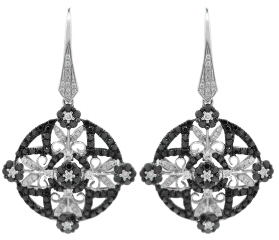 18 kt white gold black and white diamond earrings