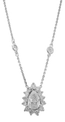 14kt white gold pear shape diamond pendant with 17" diamond chain