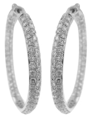 18kt white gold inside/outside diamond hoop earrings 1.25" diameter