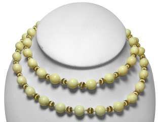 14kt yellow gold ivory bead 32" necklace